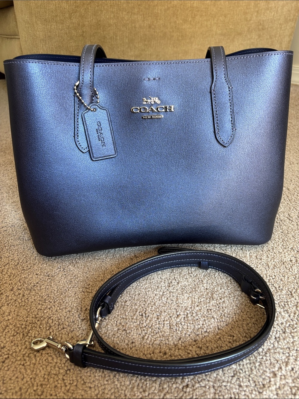Coach Avenue Metallic Blue Tote